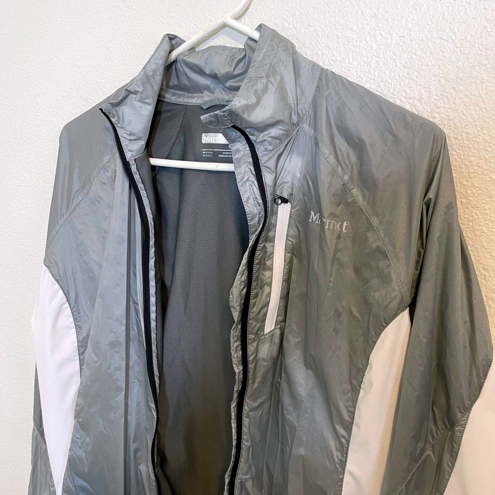 Marmot Lightweight Windbreaker Jacket Size Medium Gray White Hiking